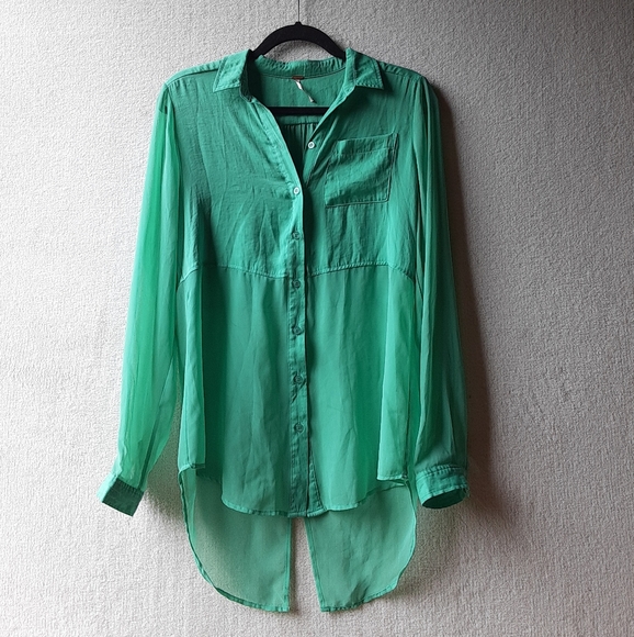 -X-Free People Best Both Worlds Button Down Blouse - Picture 2 of 7